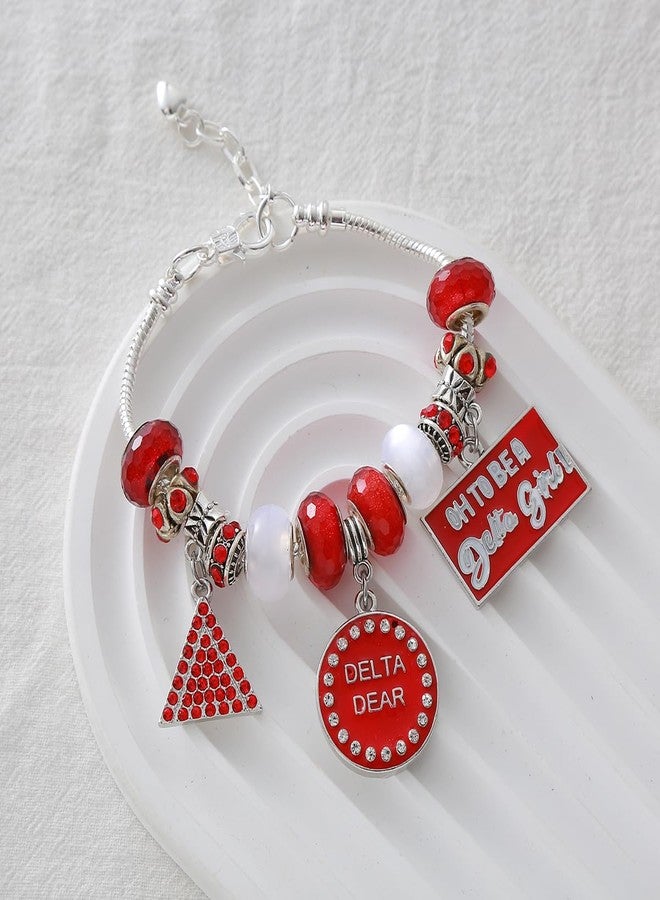 HUSURU Social Women Group Large Hole Beaded Red Triangles Delta DST Bracelet For Sorority Members Party Gifts Jewelry - Image 5